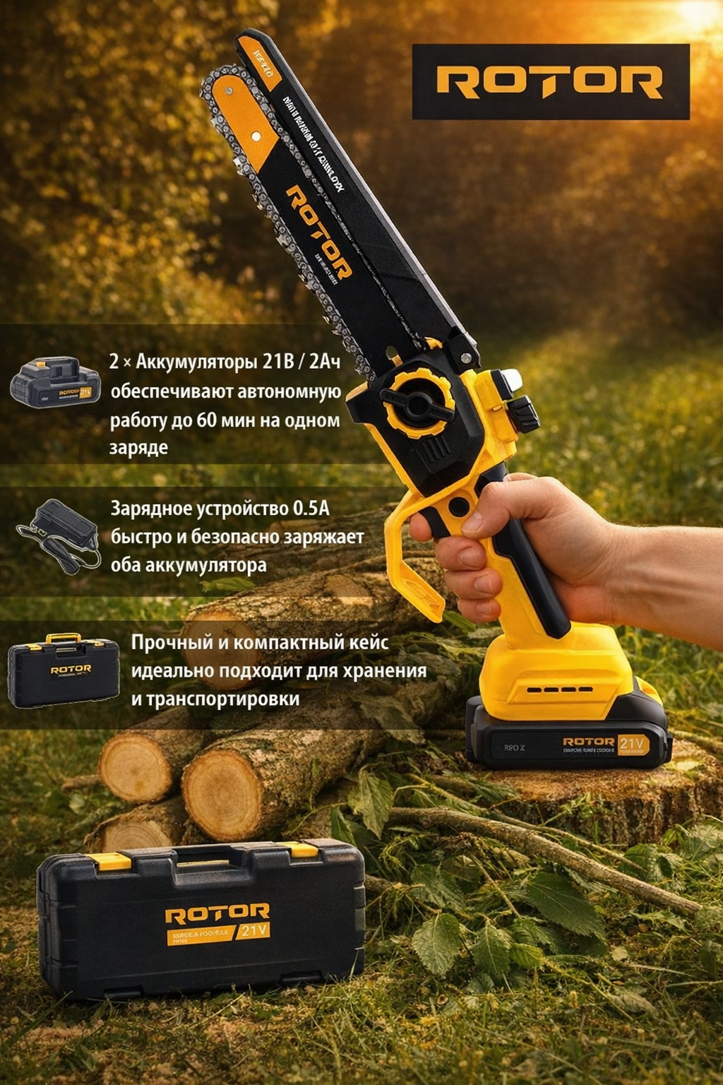 Аккумуляторная мини пила Rotor RBS-82