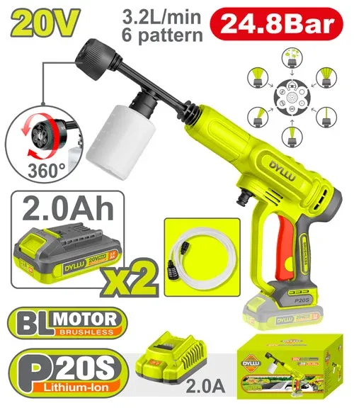 Аккумуляторная мойка высокого давления 24,8Бар 20В/2*2.0Ач DYLLU DTQX11203
