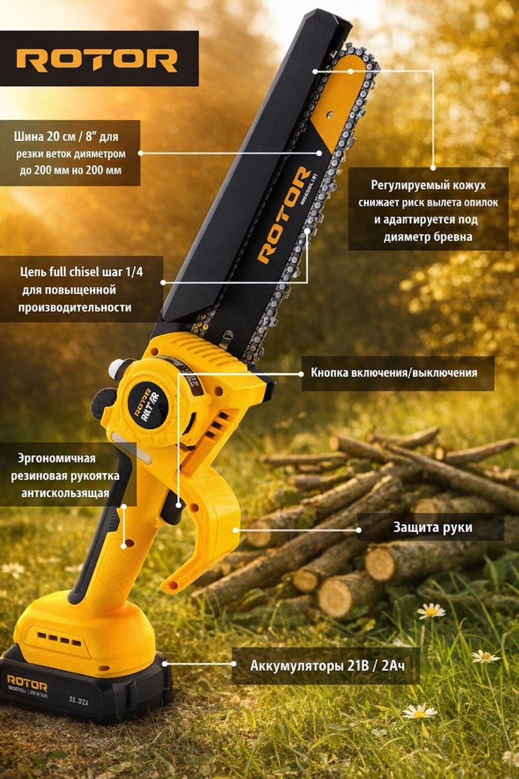 Аккумуляторная мини пила Rotor RBS-82