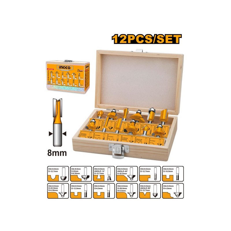 Набор фрез 8mm 12buc INGCO AKRT1211
