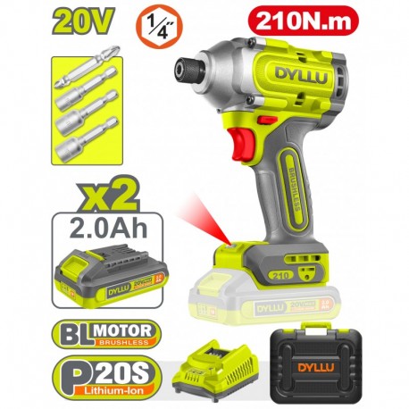 Гайковёрт аккумуляторный ударный Li-Ion 20В/2*2.0Ач 210Nm...