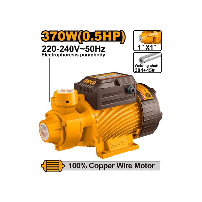 Поверхностный насос для воды c автовсасыванием 370В INGCO...