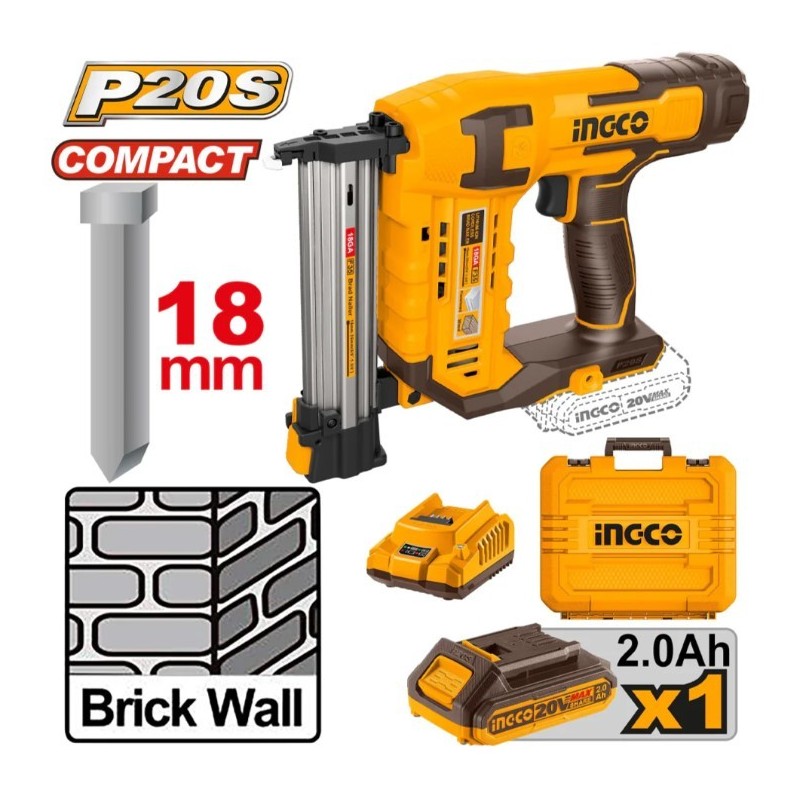 Степлер на аккумуляторе 20В/1*2.0Ач 18мм INGCO CSTLI3808