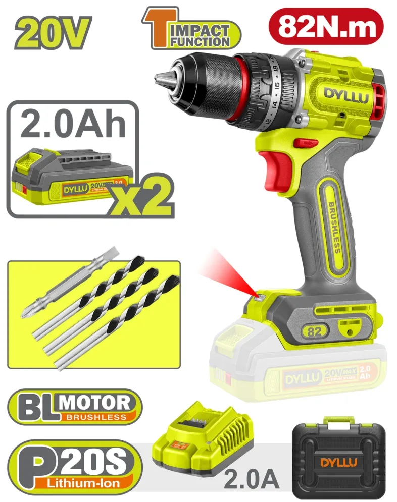 Aккумуляторный ударный шуруповёрт 82N.m DYLLU DTCDP8285