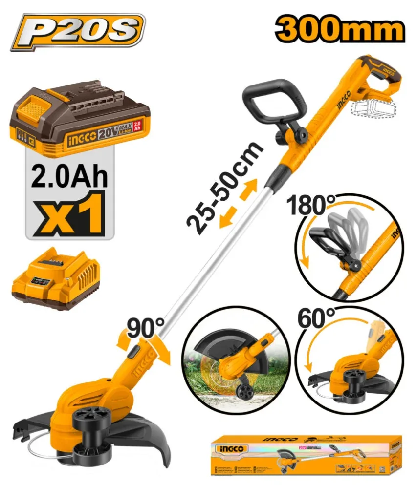 Триммер Аккумуляторный Li-Ion 20V/1*2A INGCO CGTLI203285