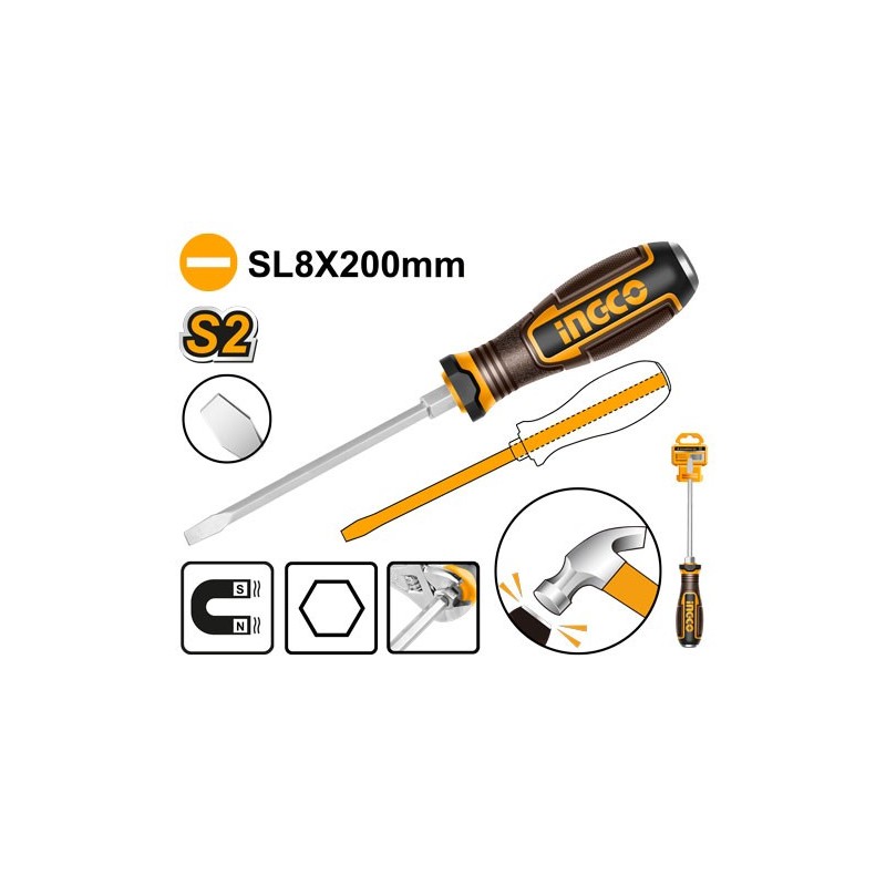 Отвертка плоская SL8*200 INGCO HGTSL8200