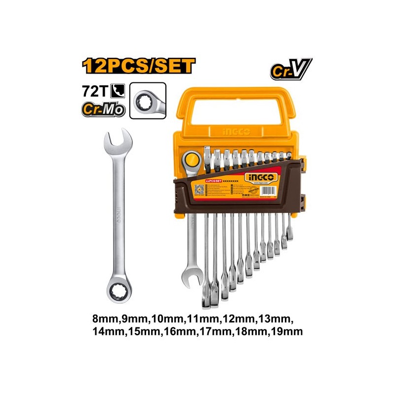 Набор комбинированных ключей 12 шт 8-19мм INDUSTRIAL INGCO...