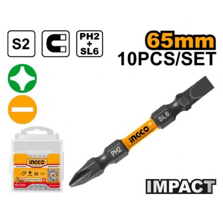 Набор бит PH2+SL6 10 шт 65mm INGCO SDBIM21HL133