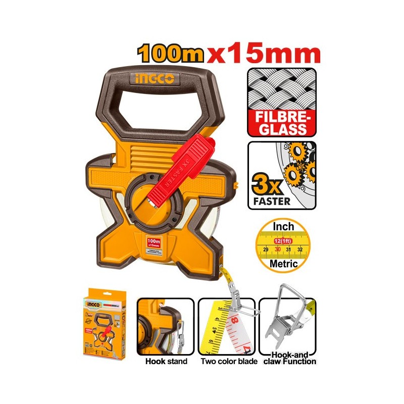 Мерная лента фибергласовая 100 м INGCO HFMT18100