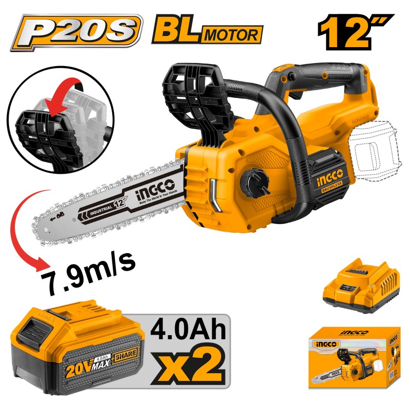 Цепная аккумуляторная пила Li-Ion 20V/2*4A INDUSTRIAL  INGCO...