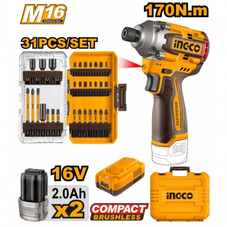 Аккумуляторный ударный винтовёрт 16V 2*2.0Ah INGCO COSLI241083