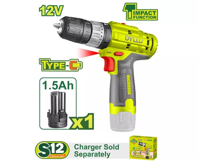 Шуруповерт акумуляторный ударный Li-Ion 12В/1*1.5Ач DYLLU DTCDS540