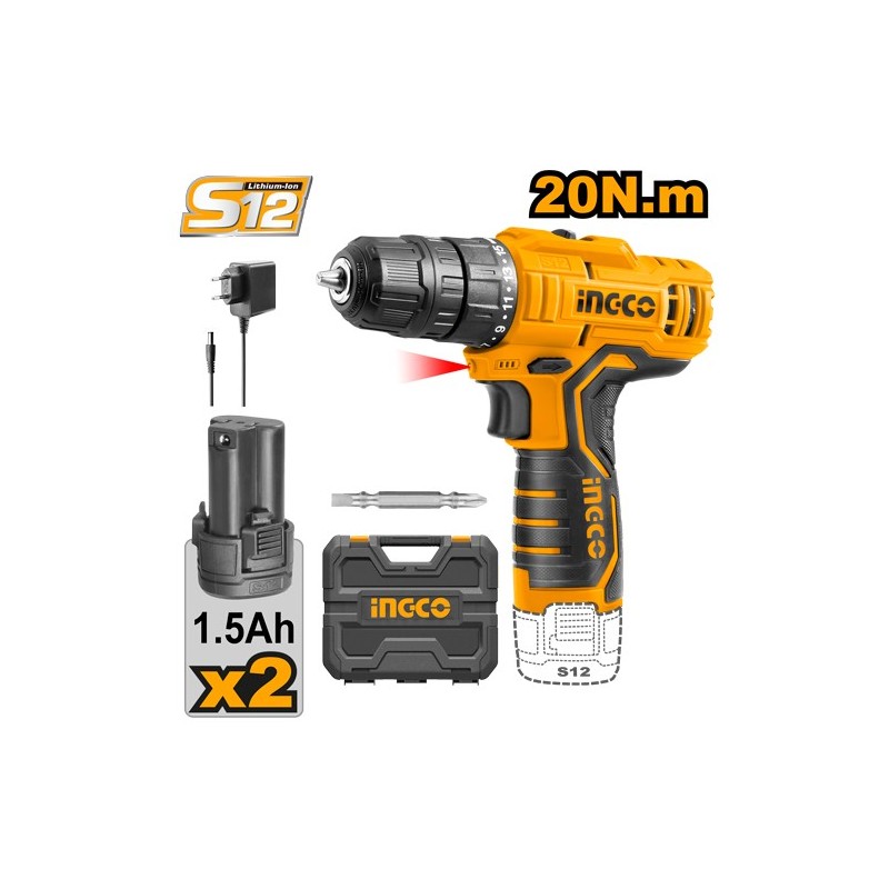Шуруповёрт аккумуляторный 12V/2*1.5A CDLI12208 INGCO