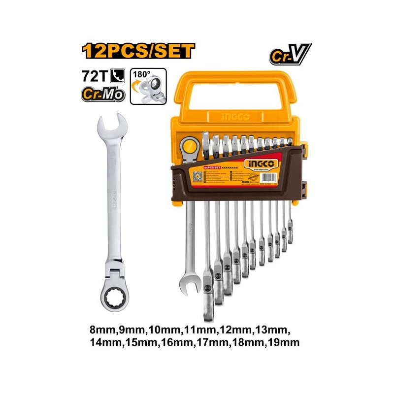 Набор из 12 гибких трещоточных ключей INDUSTRIAL INGCO HKSPAR1123
