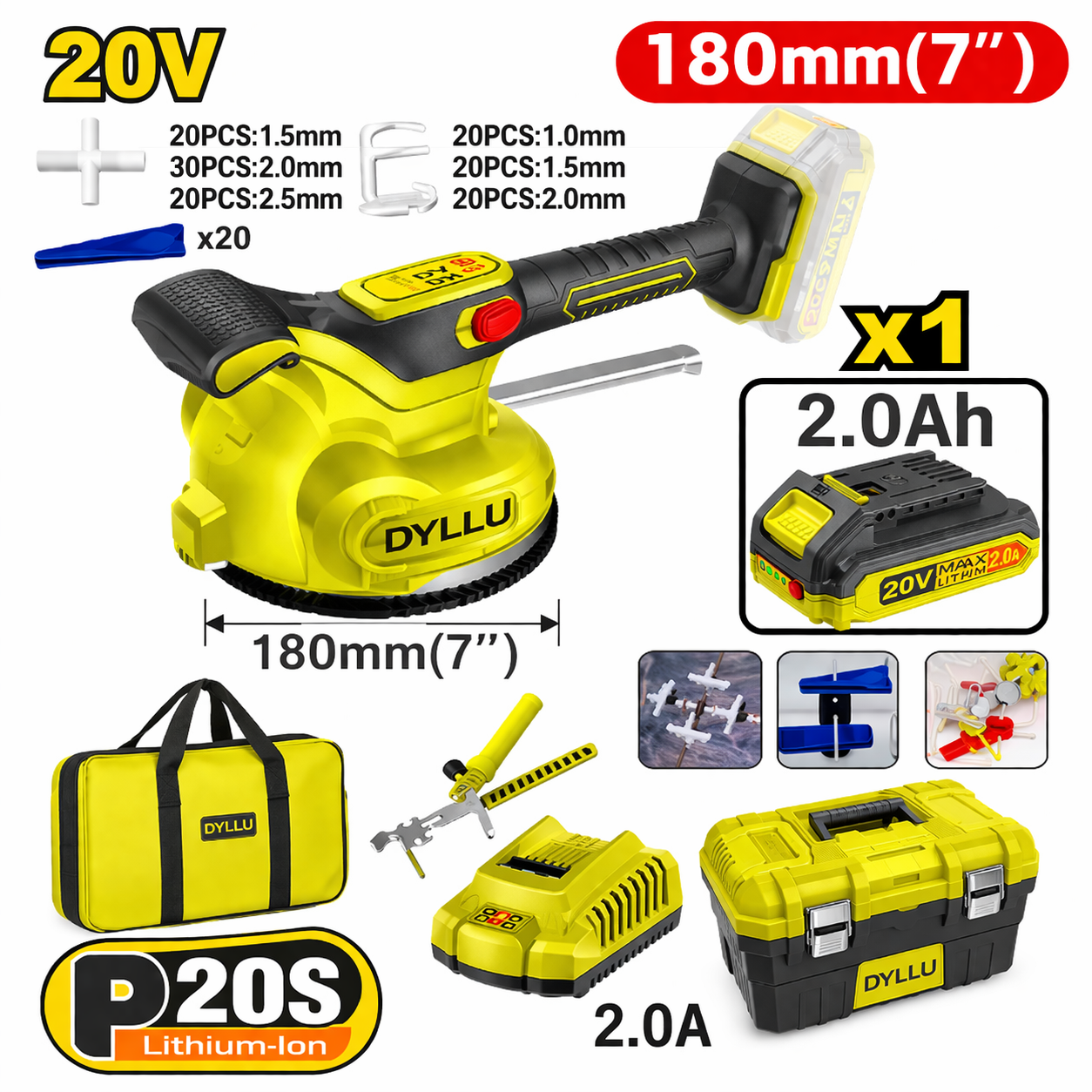 Виброприсоска аккумуляторная Li-Ion 20V/1*2Ah DYLLU DTTVM1D185