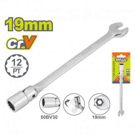 Комбинированный ключ 19мм с шарнирной торцевой головкой DYLLU...