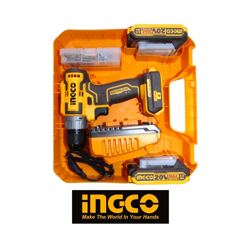 Шуруповерт акумуляторный бесщеточный 20В/2*2Ач CDLI20508 INGCO