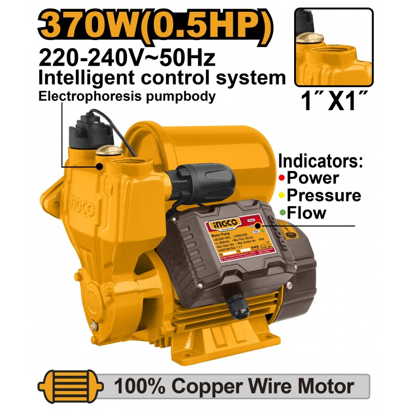Поверхностный насос для воды c автовсасыванием 370W INGCO VPZ3708