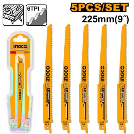 Комплект полотен для сабельной пилы 5шт, 225mm INGCO RSB1111DF