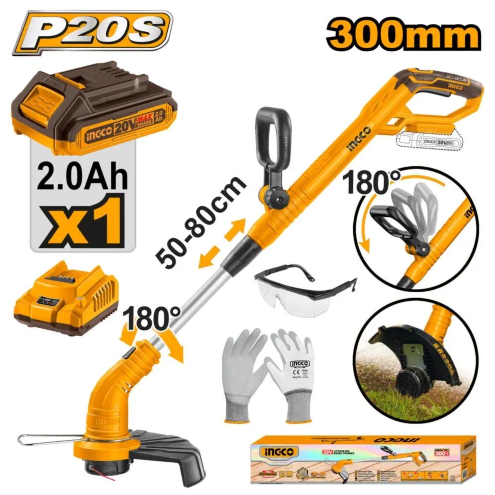 Триммер аккумуляторный Li-Ion 20В/1*2Ач INGCO CGTLI20301