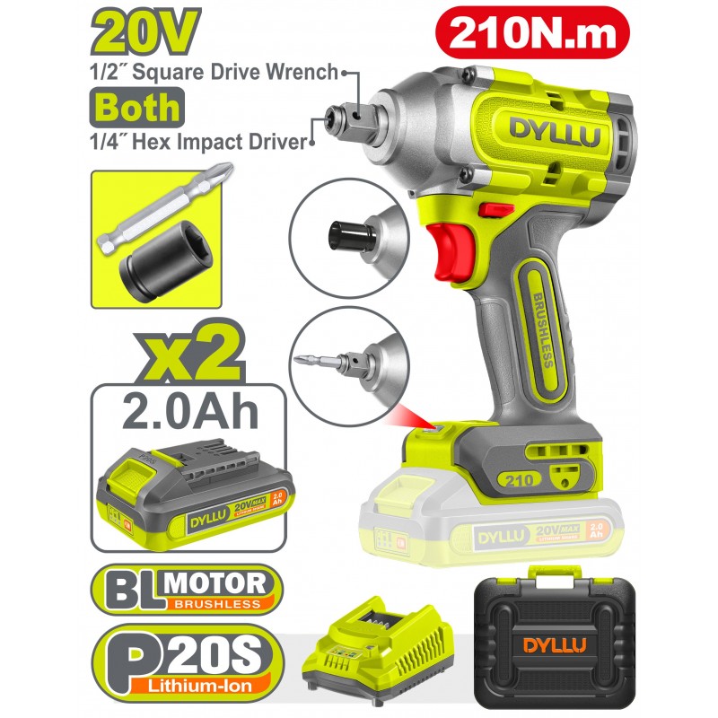 Гайковёрт аккумуляторный ударный  220V/2*2A 210N.m DYLLU DTCD3B21