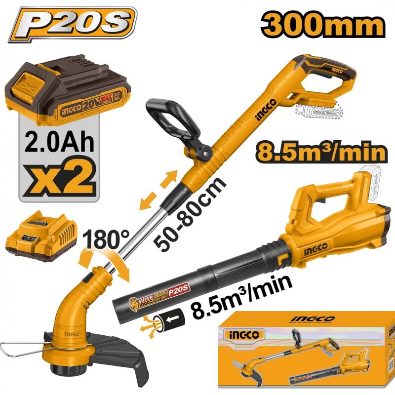 Триммер аккумуляторный Li-Ion 2*2AH+Воздуходувка листьев INGCO...