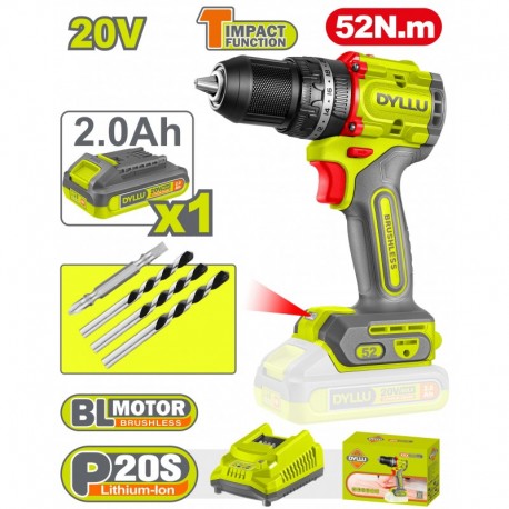 Шуруповёрт аккумуляторный 20V/1*2.0Ah DYLLU DTCDP5282