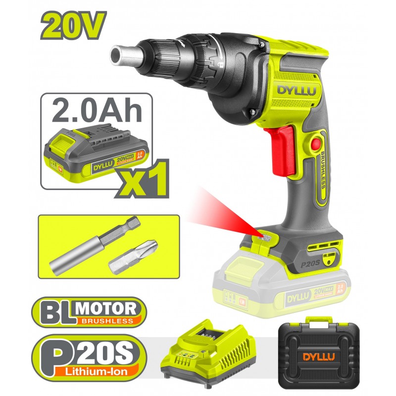 Шуруповерт для гипсокартона на аккумуляторе Li-Ion 20В/1*2Ач...