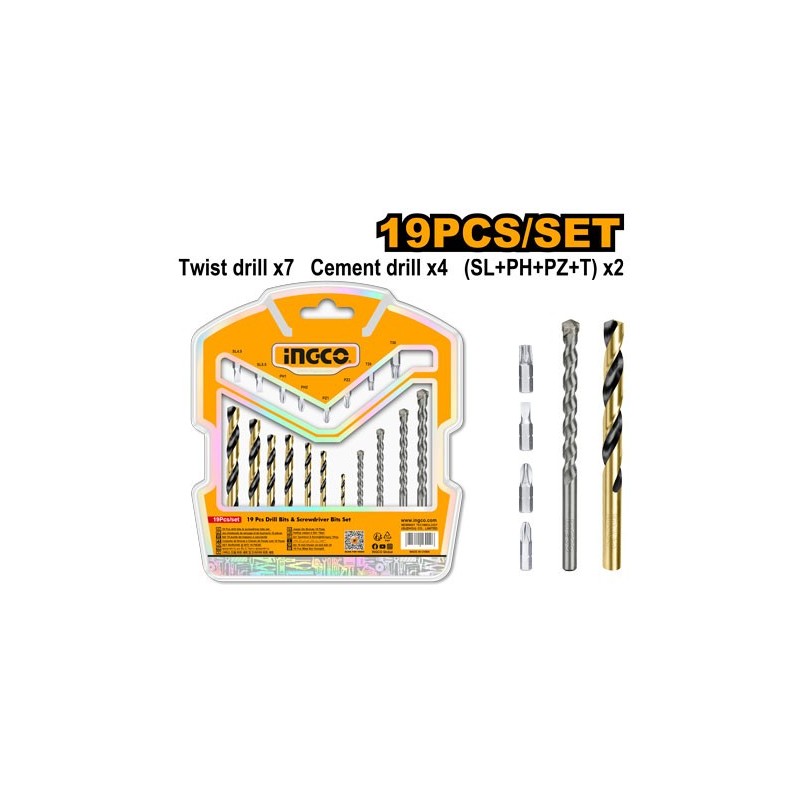 Набор бит и сверл 19 шт. INGCO AKSDB1901