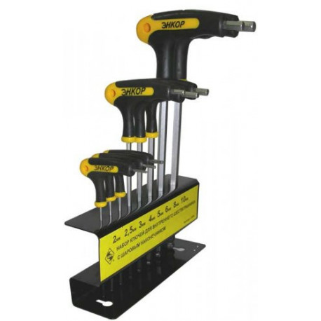 Набор шестиграников 8 шт, с рукояткой, стойка 1/20 20890 Encor