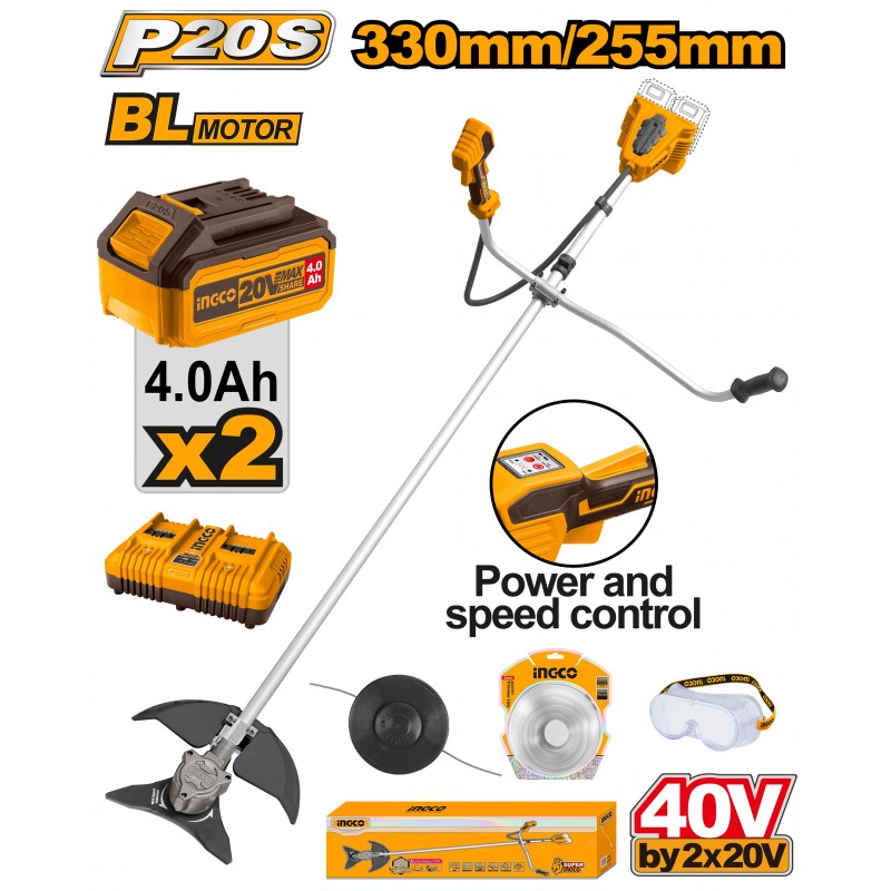 Триммер аккумуляторный Li-Ion 40V/2*4Ah INGCO CSTLI202522