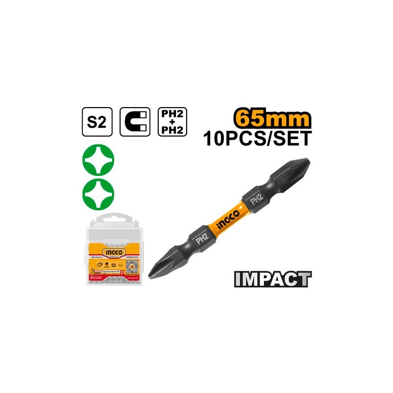 Набор ударных бит PH2, 10 шт, 65 мм INGCO SDBIM21PH233