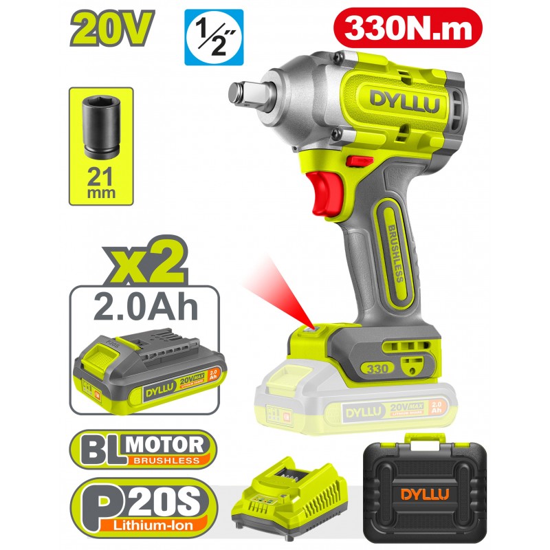 Гайковёрт аккумуляторный ударный Li-Ion 20В/2*2.0Ач 330Nm...