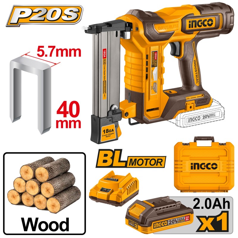 Степлер на аккумуляторе 20В/1*2Ач INGCO CCSNLI6008