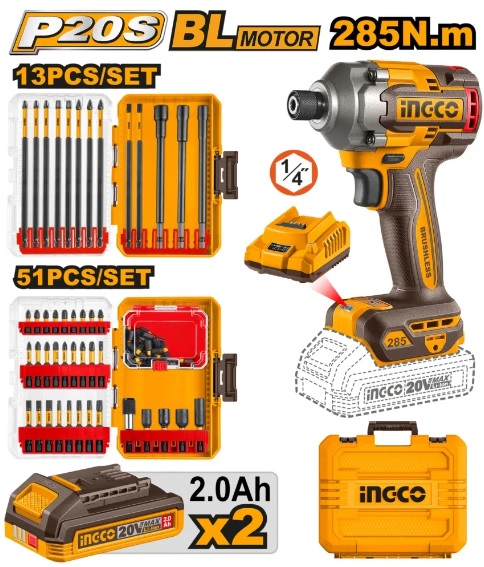 Аккумуляторный ударный винтовёрт 20V 2*2.0Ah INGCO 