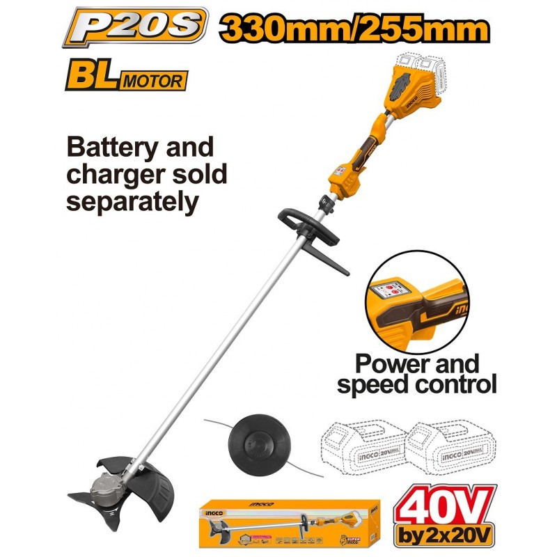 Триммер совместим с аккумулятором Li-Ion 40V INGCO CSTLI20028