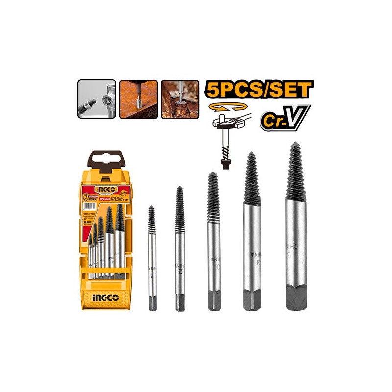 Набор экстракторов для высверливания болтов 5 шт INGCO ASE008