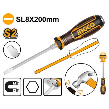 Отвертка плоская SL8*200 INGCO HGTSL8200