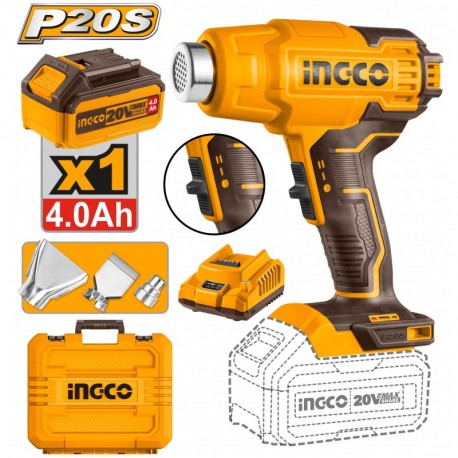 Аккумуляторный строительный фен 1*4,0A INGCO HGLI20025