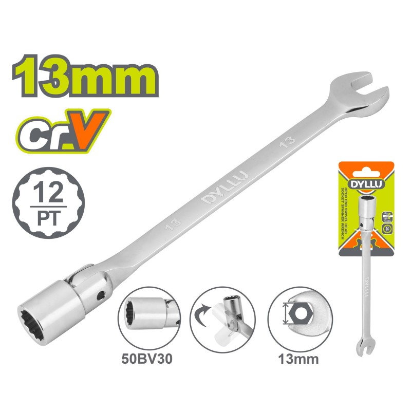 Комбинированный ключ с шарнирной торцевой головкой 13мм DYLLU...