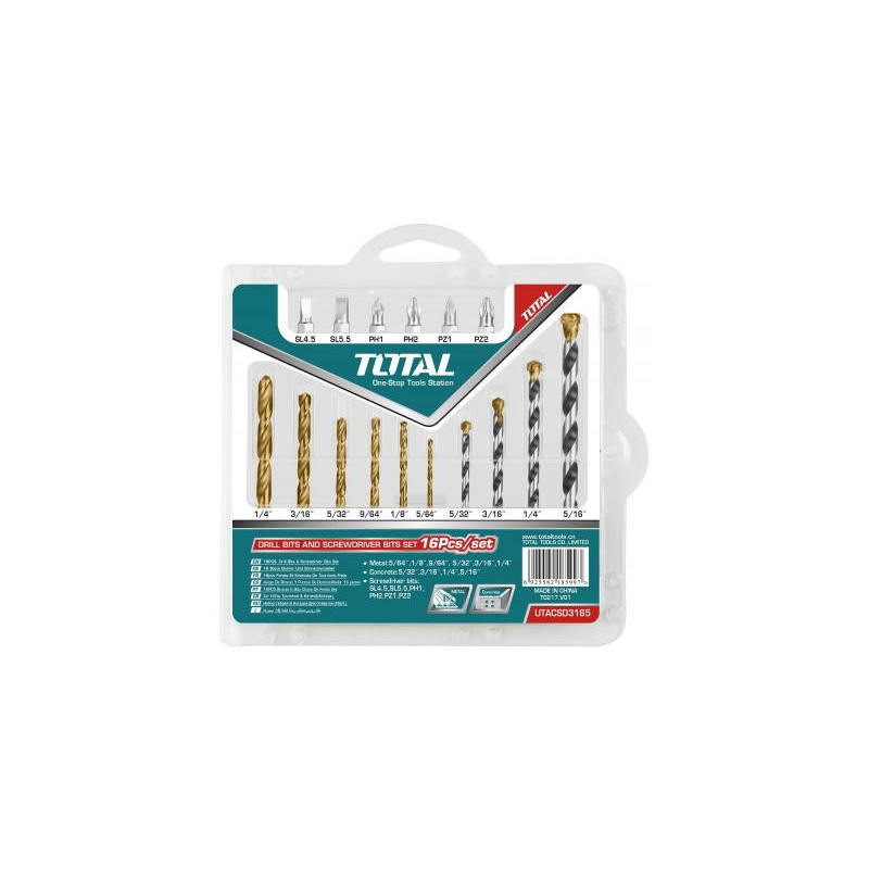 Набор свёрел по металу/бетону 10шт и насадок 6 шт TACSD3165 TOTAL