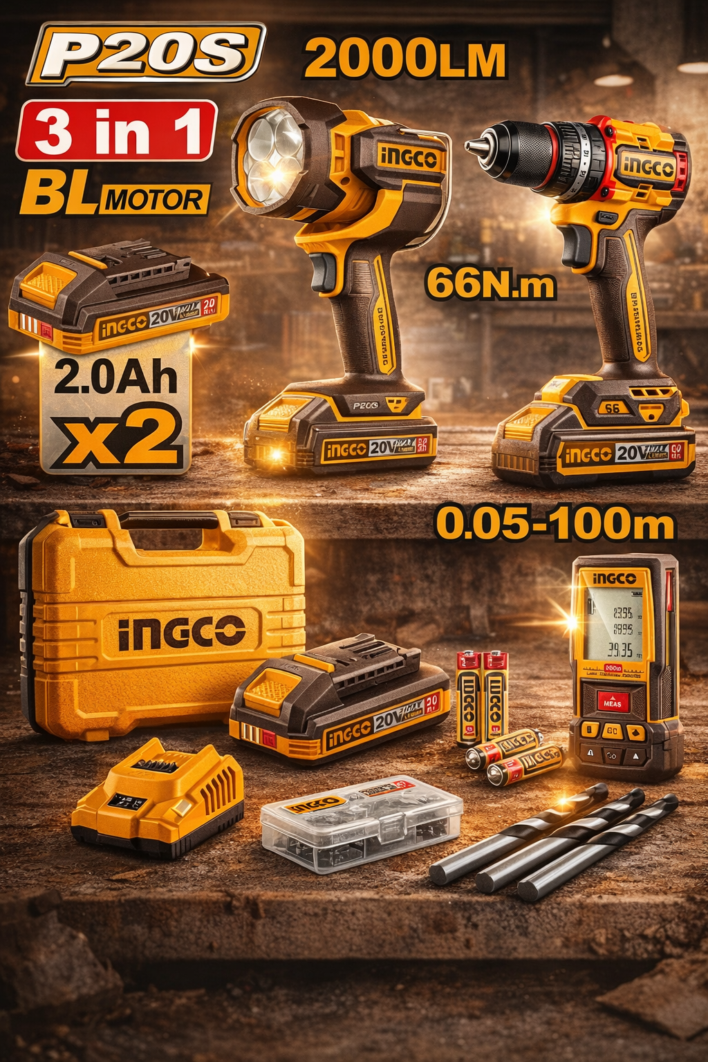 Набор аккумуляторных инструментов INGCO COSLI250885