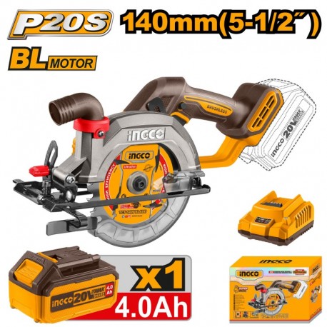 Циркулярная аккумуляторная  пила 1*4,0A 140 mm 20V  INGCO...