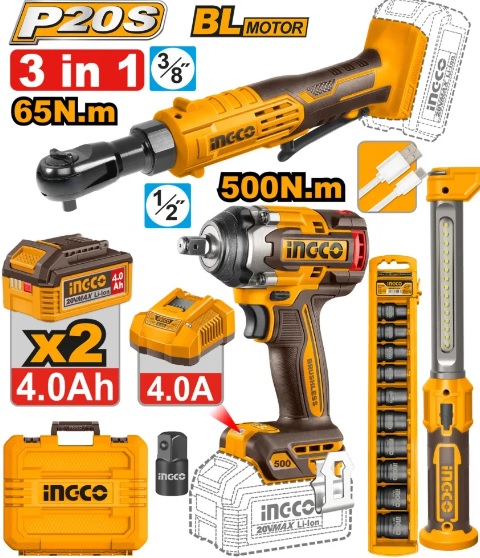 Набор из 3 аккумуляторных инструментов INDUSTRIAL INGCO COSLI250781