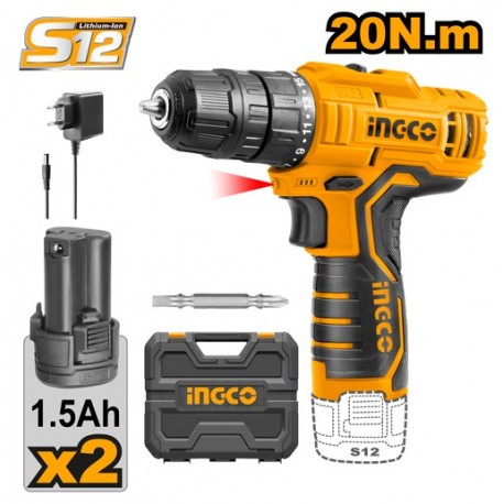Шуруповёрт аккумуляторный 12V/2*1.5A CDLI12208 INGCO