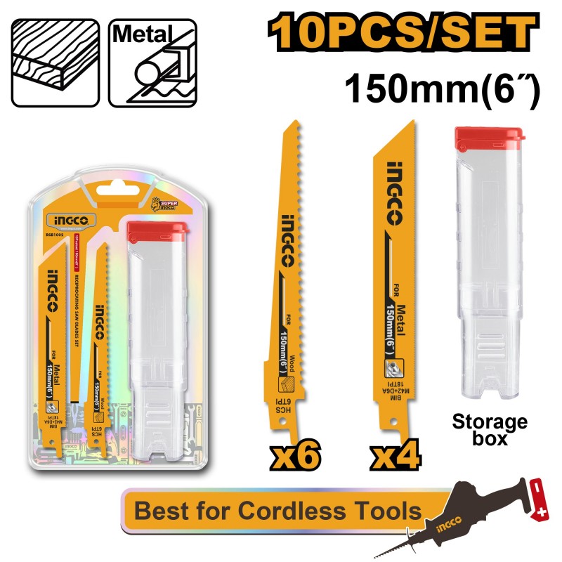 Комплект полотен для сабельной пилы 10шт, 150mm INGCO RSB1002