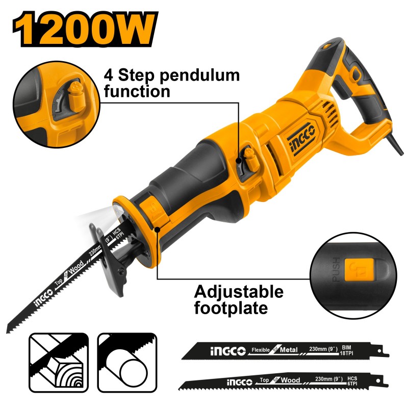 Пила сабельная 1200Вт INGCO RS12001