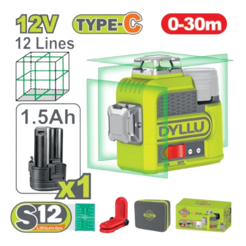 Лазерный нивелир 0-30м Зелёный DYLLU DTLE8M12