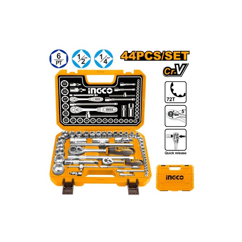 Набор торцевых головок 1/4, 1/2 44 шт INGCO HKTS42441