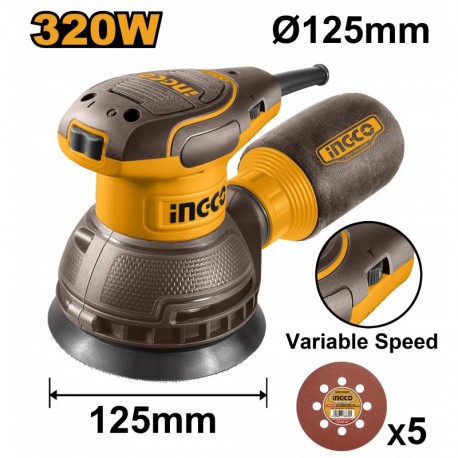 Эксцентриковая шлифовальная машина 320W 125mm INGCO RS3216